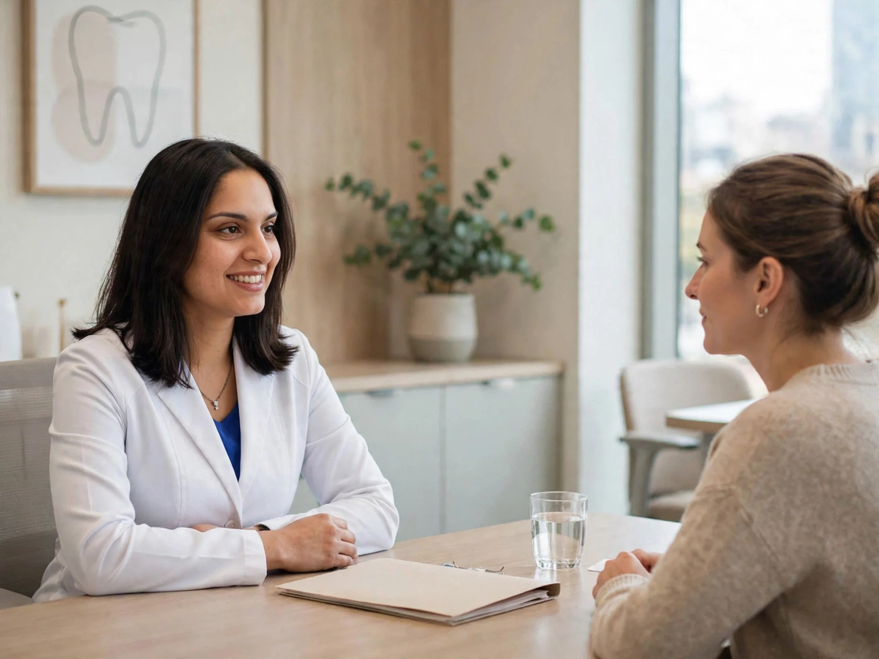 Dr. Vishala Patel discussing porcelain veneers with a patient at Edge Dental Designs in McKinney, TX