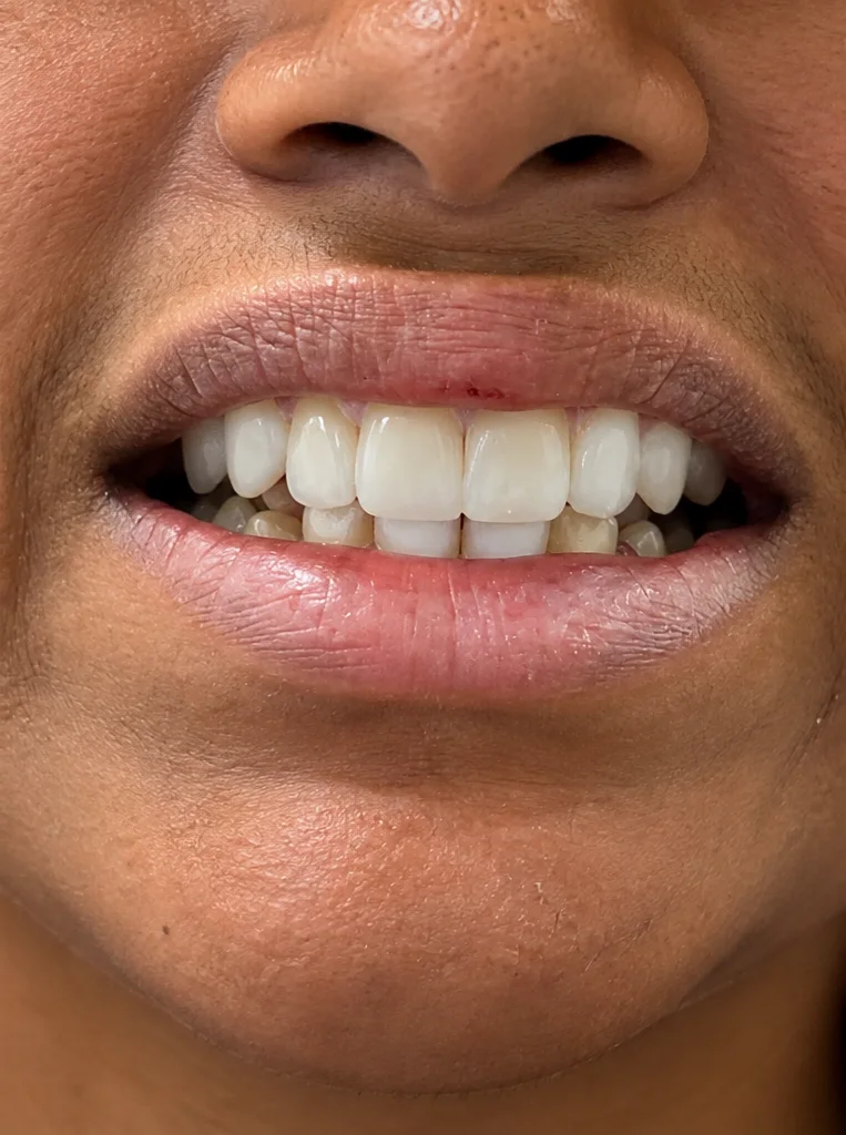 Restored front teeth after emergency dental treatment in McKinney, TX