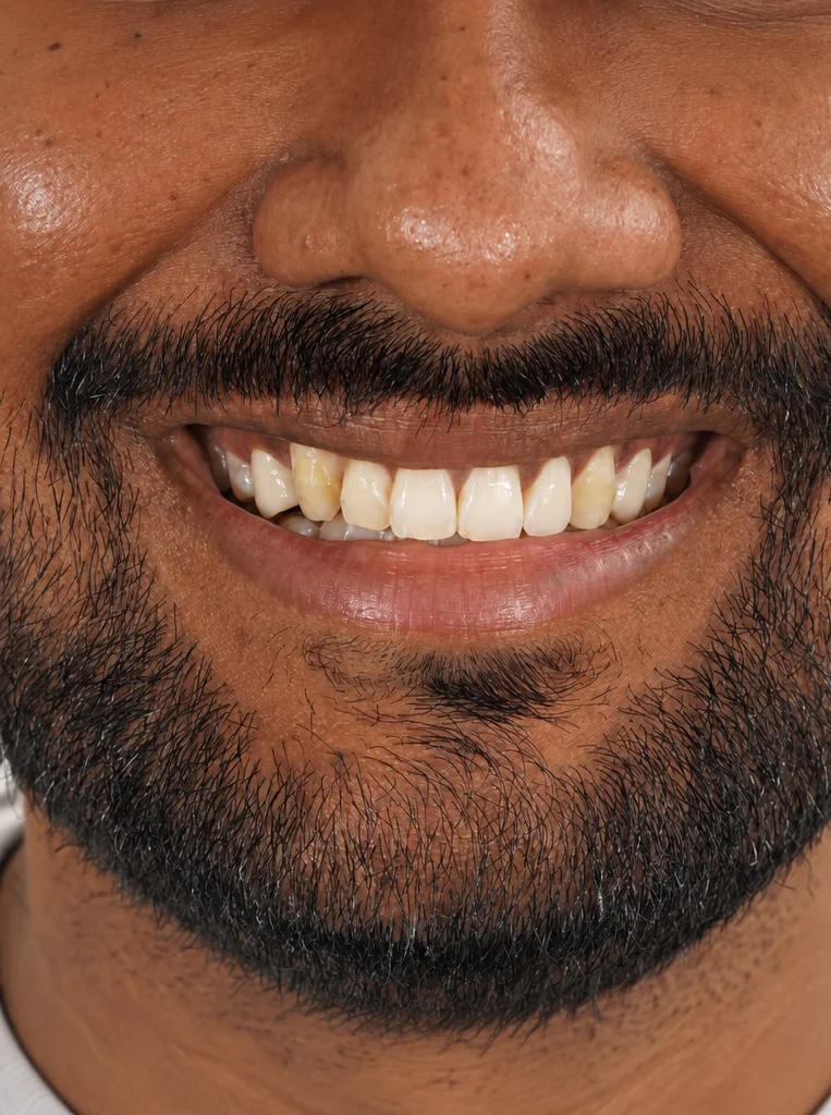 Uneven, discolored canine teeth before veneers in McKinney, TX